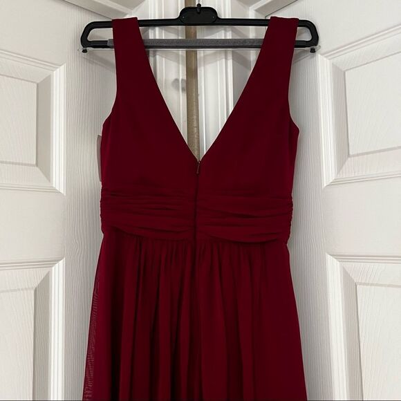 Dessy Collection Shirred Chiffon Long Gown Burgundy Size 0 MSRP $273 - Picture 11 of 13